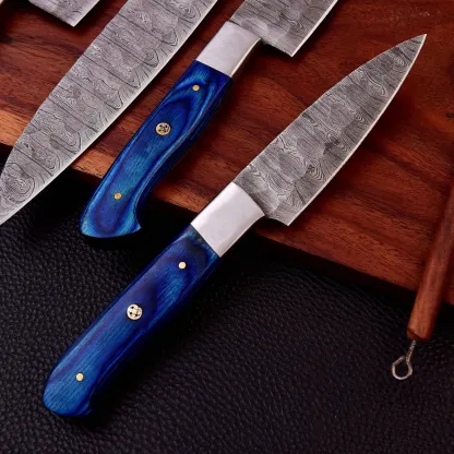 Personalised Damascus Steel Chef Set, Carbon Steel Chef Knif Set For Kitchen, Damascus Handmade Kitchen Set For Easter Gift, Cooking Knif.