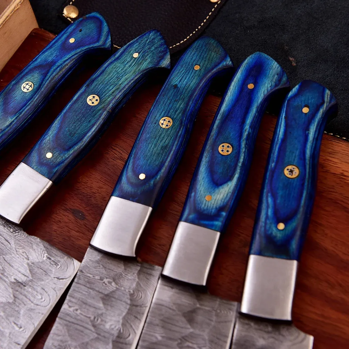 Personalised Damascus Steel Chef Set, Carbon Steel Chef Knif Set For Kitchen, Damascus Handmade Kitchen Set For Easter Gift, Cooking Knif.