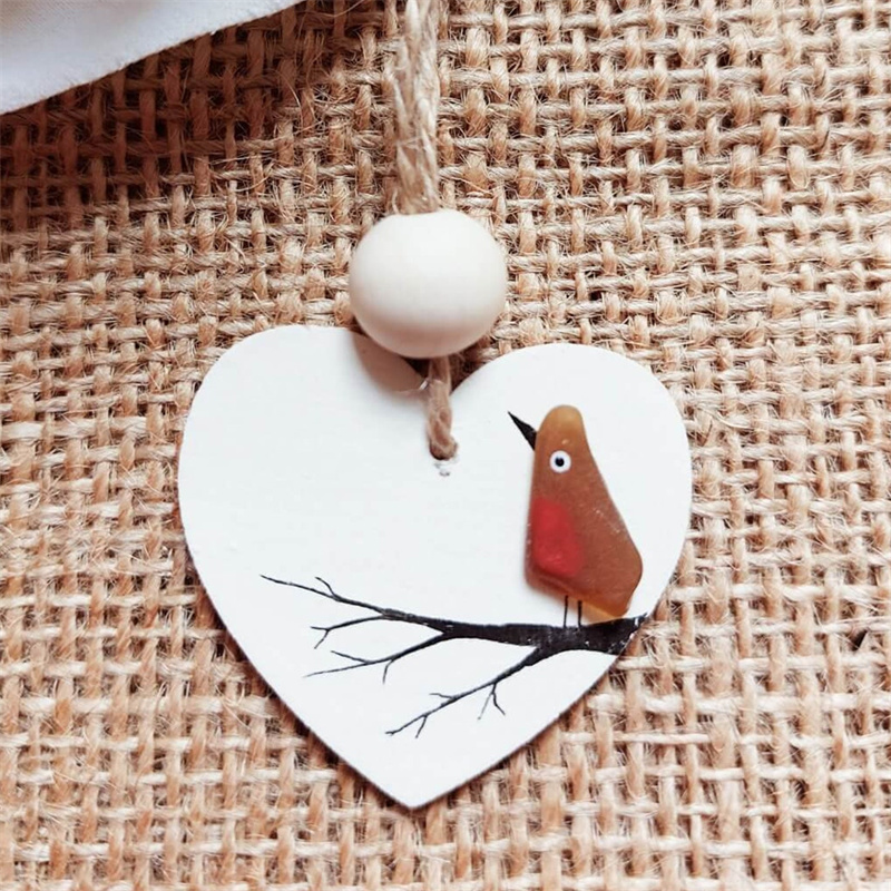 Sea Glass Robin Heart Decoration