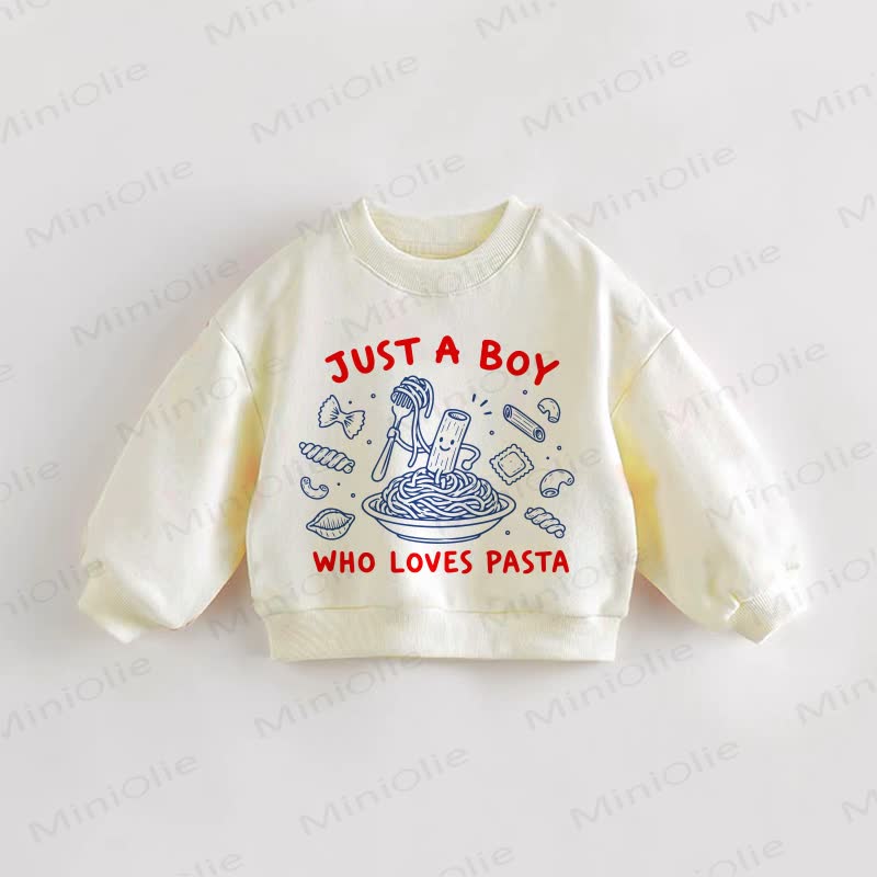 Felpa con stampa "SOLO UN BAMBINO CHE AMA LA PASTA" per neonati e bambini - Crema - 3-5T - image 1