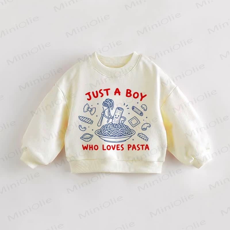 Felpa con stampa "SOLO UN BAMBINO CHE AMA LA PASTA" per neonati e bambini - Crema - 3-5T - image 1