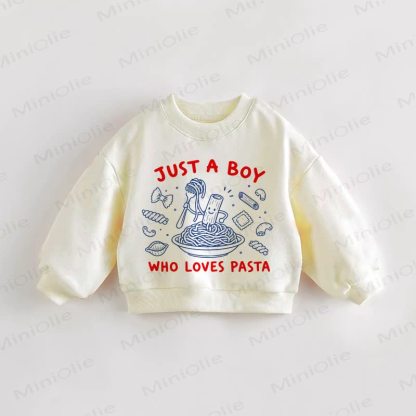 Felpa con stampa "SOLO UN BAMBINO CHE AMA LA PASTA" per neonati e bambini - Crema - 3-5T - image 1