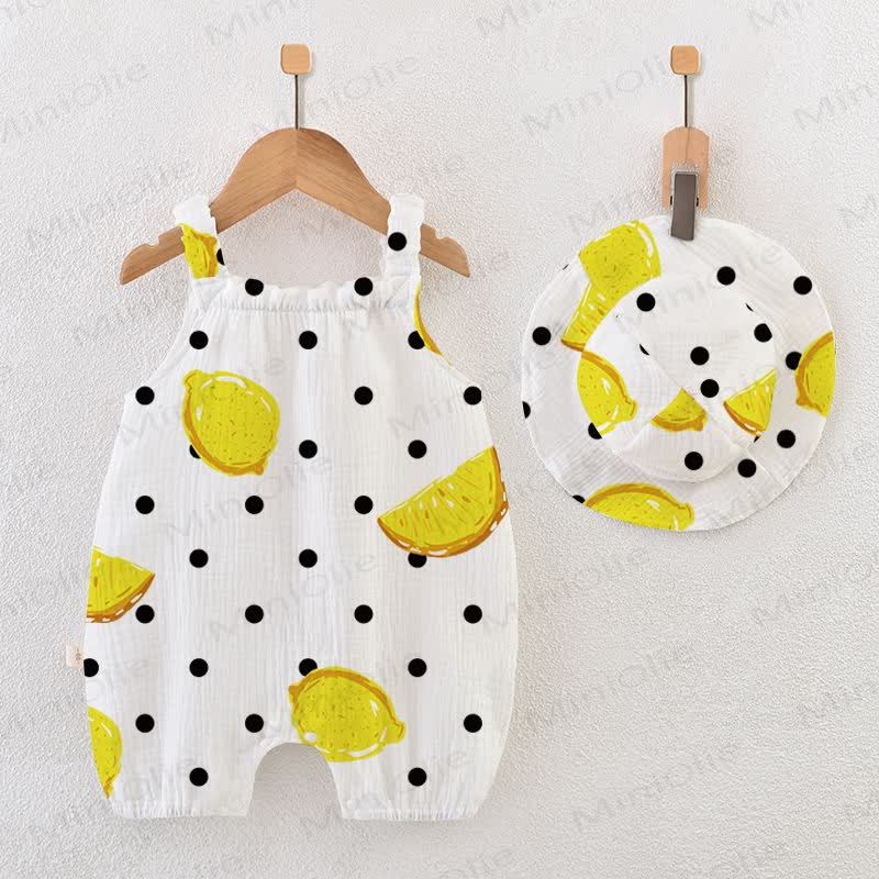 Tutina per neonato con stampa limone e pois, completa di cappellino. - Bianco - 18-24 mesi - image 1