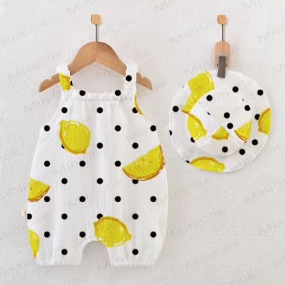 Tutina per neonato con stampa limone e pois, completa di cappellino. - Bianco - 18-24 mesi - image 1