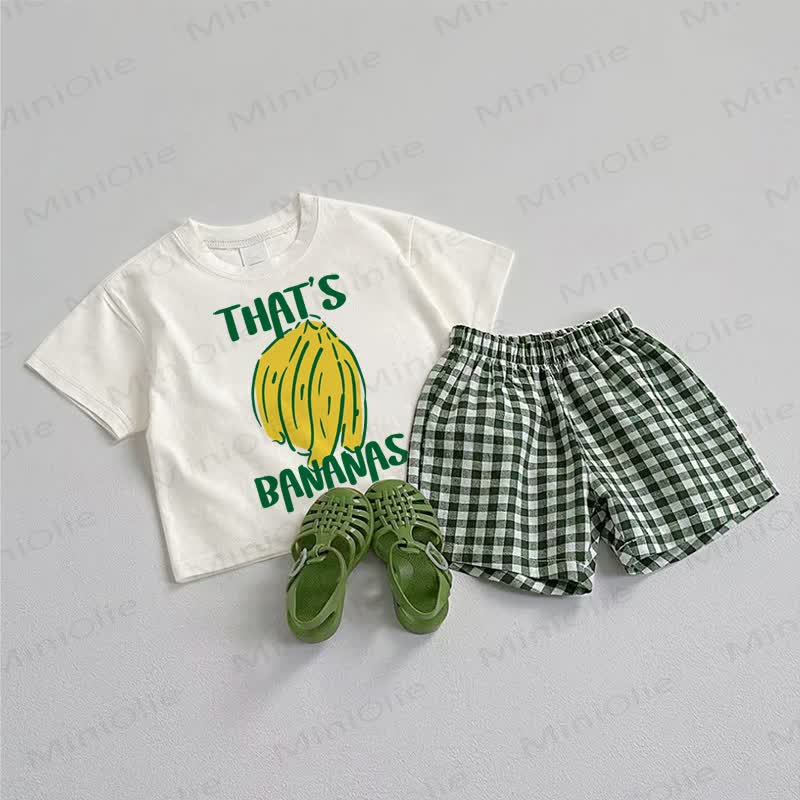 Completo 2 pezzi THAT'S BANANAS composto da maglietta verde e pantaloncini a quadri. - Bianco e Verde - 3-5T - image 1