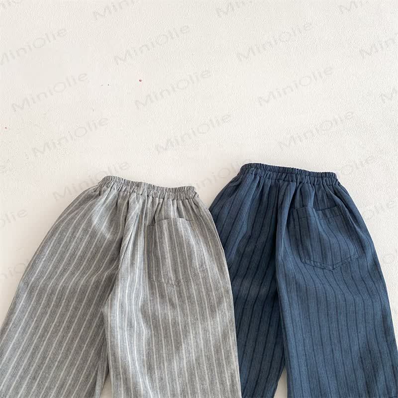 Pantaloni larghi in lino a righe per neonati e bambini - image 10