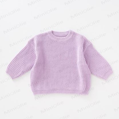 Maglione semplice in tinta unita lavorato a maglia per bambini - Viola - 4-5T - image 12