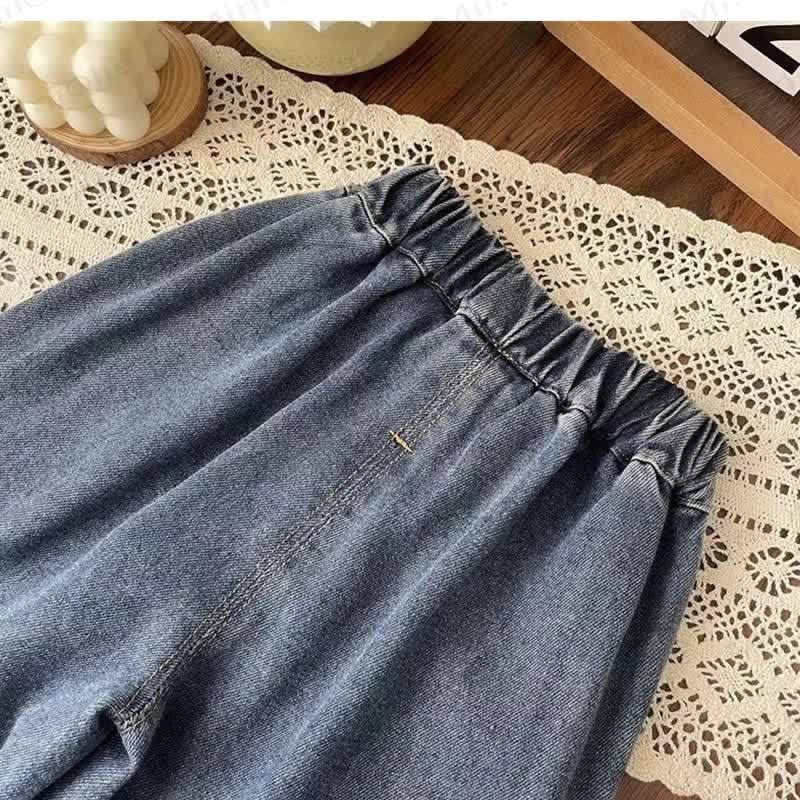 Pantaloni larghi in denim con fiocco per bambina - image 4