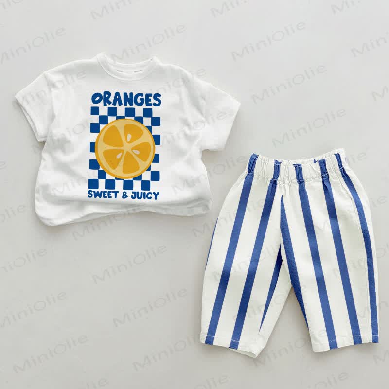 ORANGES SWEET & JUICY Completo 2 pezzi a righe verticali azzurre - Bianco e Blu - 2-3T - image 1