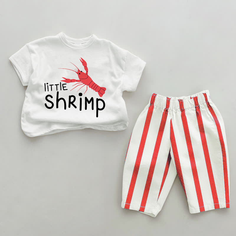 Completo LITTLE SHRIMP Baby a righe rosse, 2 pezzi - Bianco e Rosso - 2-3T - image 1