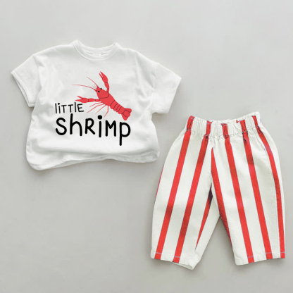 Completo LITTLE SHRIMP Baby a righe rosse, 2 pezzi - Bianco e Rosso - 2-3T - image 1