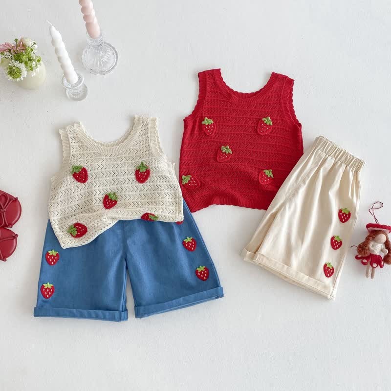Canotta/pantaloncini in maglia a forma di fragola per neonati - image 2
