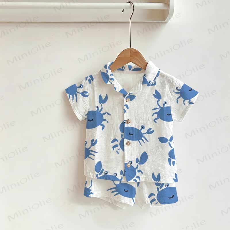 Completo per neonato/bambino con maglietta e pantaloncini bianchi con stampa di granchio. - Bianco - 3-5T - image 1