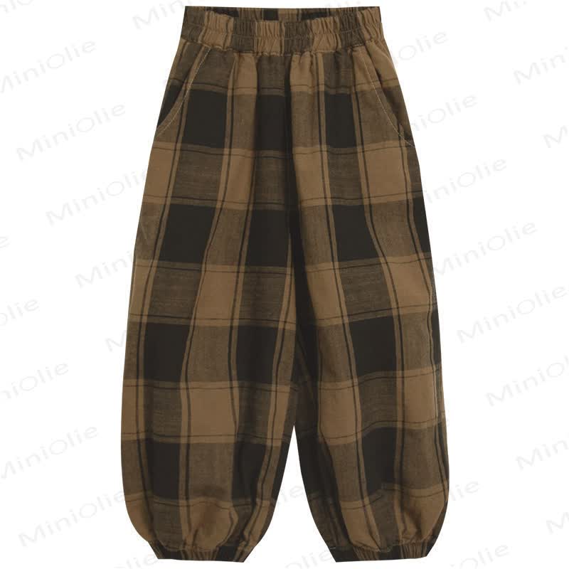 Pantaloni da jogging larghi a quadri color caffè per bambini piccoli - image 5