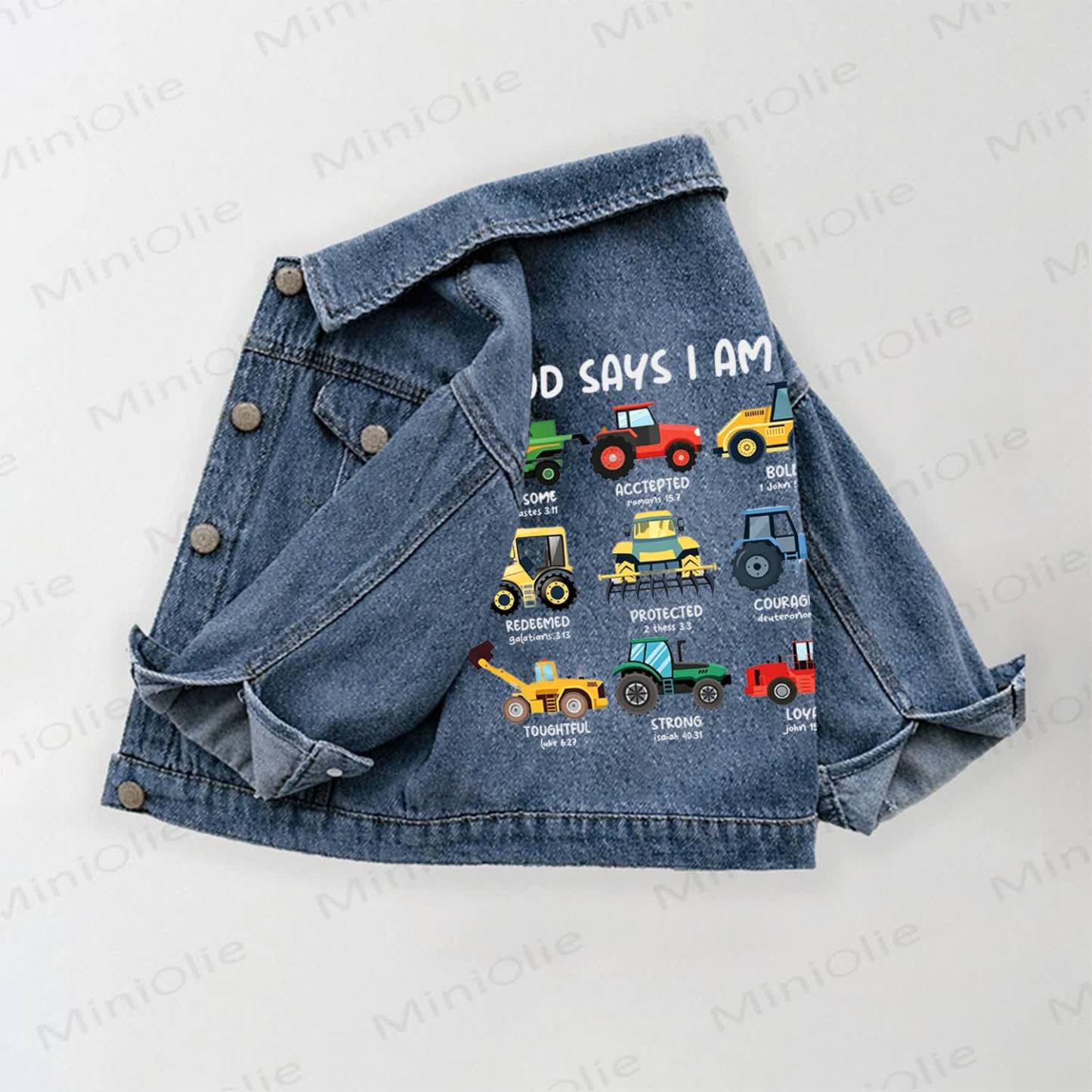 DIO DICE IO SONO Giacca di jeans per bambini con stampa escavatore - Blu - 10-11T - image 1