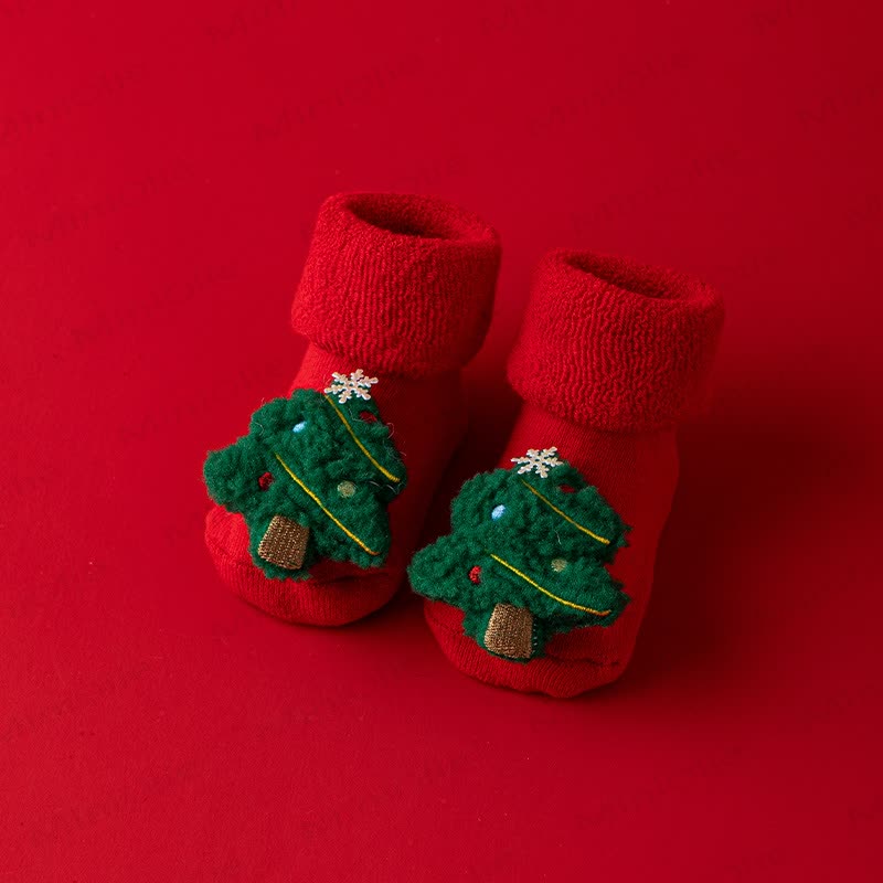 Calzini natalizi foderati in pile per neonati e bambini - Albero - 1-3T - image 6
