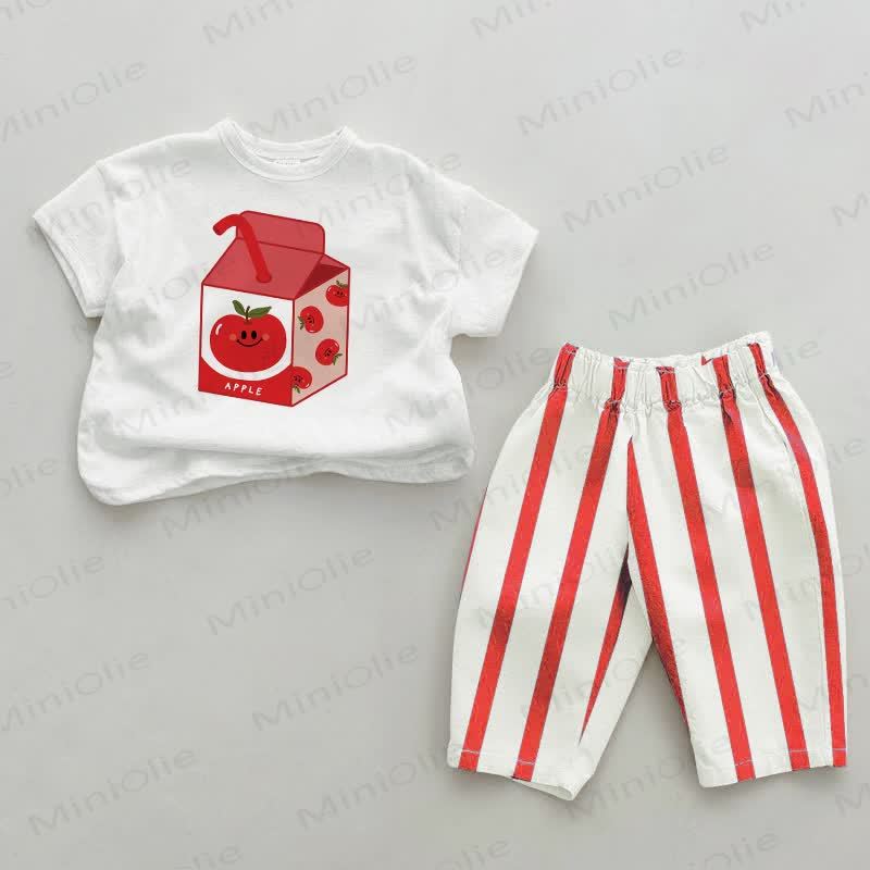 Completo da 2 pezzi Baby Apple Juice Box con pantaloni a righe rosse. - Bianco e Rosso - 2-3T - image 1