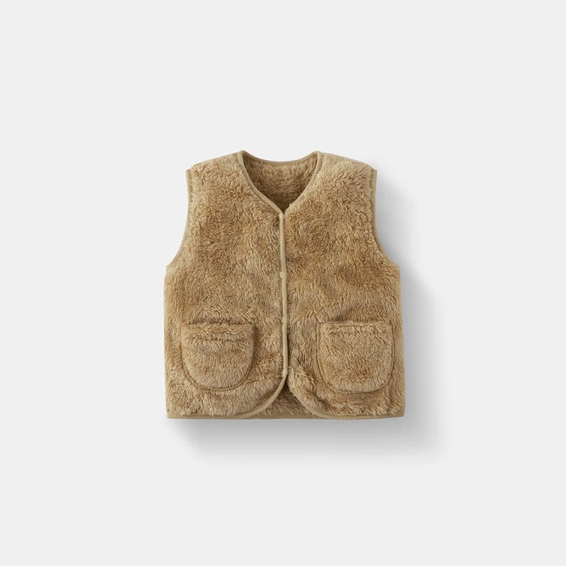 Giacca gilet in pile tinta unita per neonati e bambini - Cachi - 5-7T - image 12