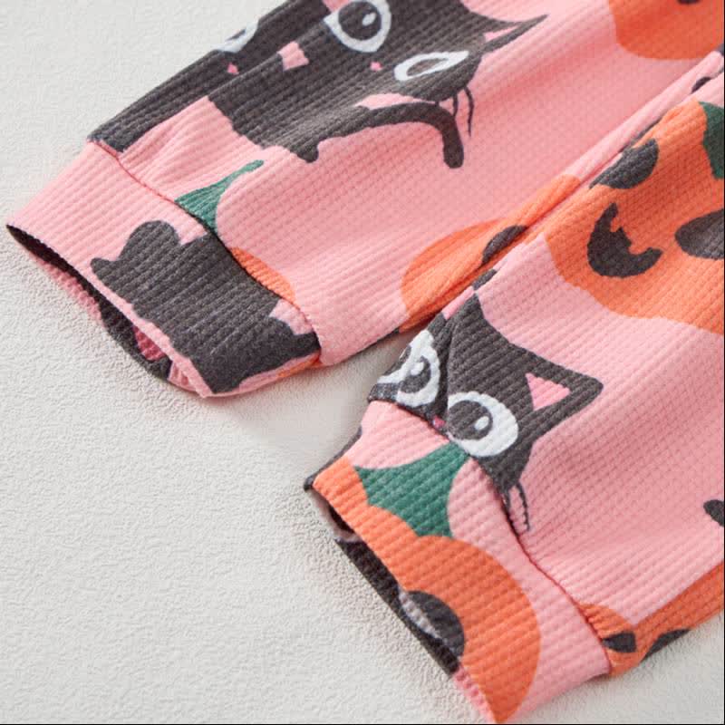 Set di 2 pezzi con stampa di zucca e gatto rosa baby a nido d'ape. - image 7