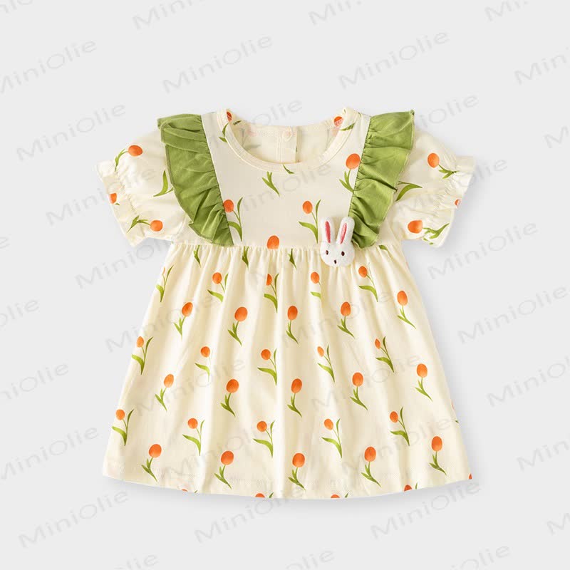 Vestitino estivo per bambina con stampa di coniglietti e fiori - Beige - 5-6T - image 4