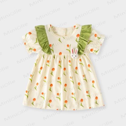 Vestitino estivo per bambina con stampa di coniglietti e fiori - Beige - 5-6T - image 4