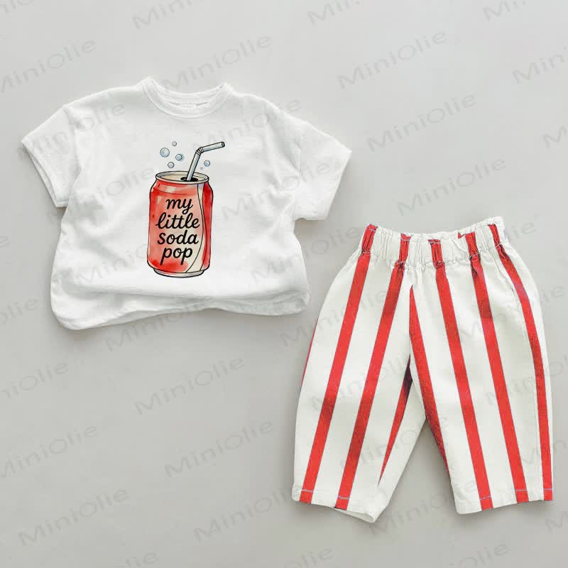 Completo da 2 pezzi per neonati MY LITTLE SODA POP con stampa a bibite gassate e righe rosse. - Bianco e Rosso - 2-3T - image 1