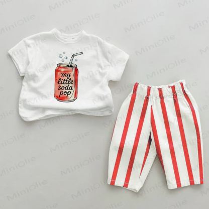 Completo da 2 pezzi per neonati MY LITTLE SODA POP con stampa a bibite gassate e righe rosse. - Bianco e Rosso - 2-3T - image 1