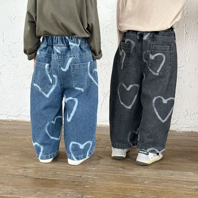 Pantaloni larghi in denim con cuore adorabile per bambini - image 7