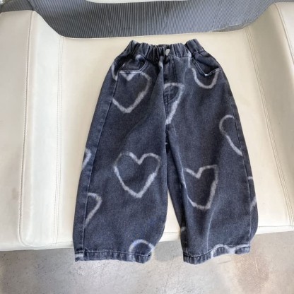 Pantaloni larghi in denim con cuore adorabile per bambini - Nero - 11-12T - image 8