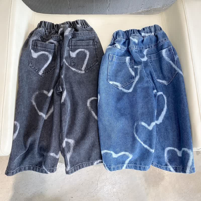 Pantaloni larghi in denim con cuore adorabile per bambini - image 2