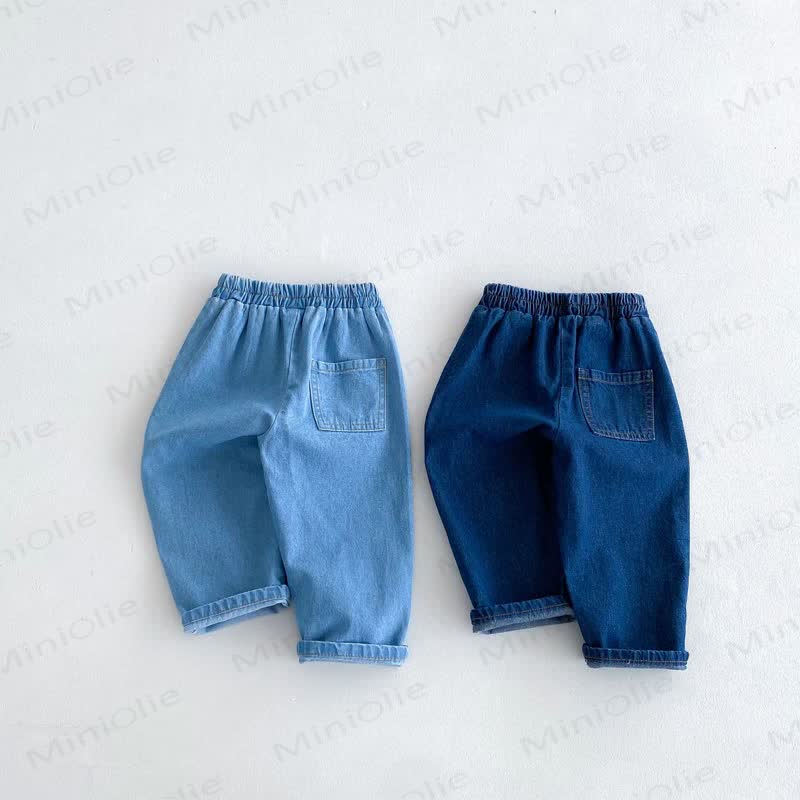 Pantaloni semplici in denim tinta unita per bambini piccoli - image 2