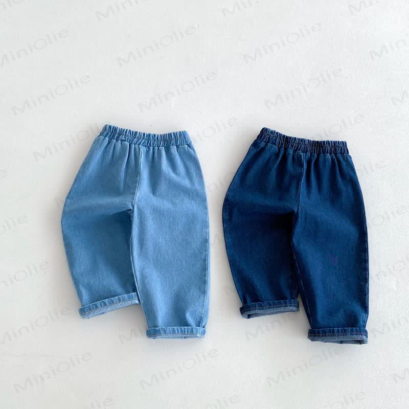 Pantaloni semplici in denim tinta unita per bambini piccoli - image 1
