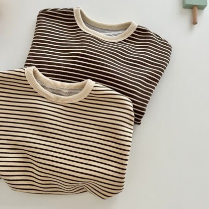 Maglietta casual a righe semplici per neonati e bambini - image 4