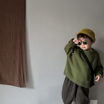 Maglione rilassato largo in tinta unita per bambini - image 19