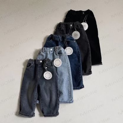Pantaloni alla moda in denim tinta unita per bambini - image 1