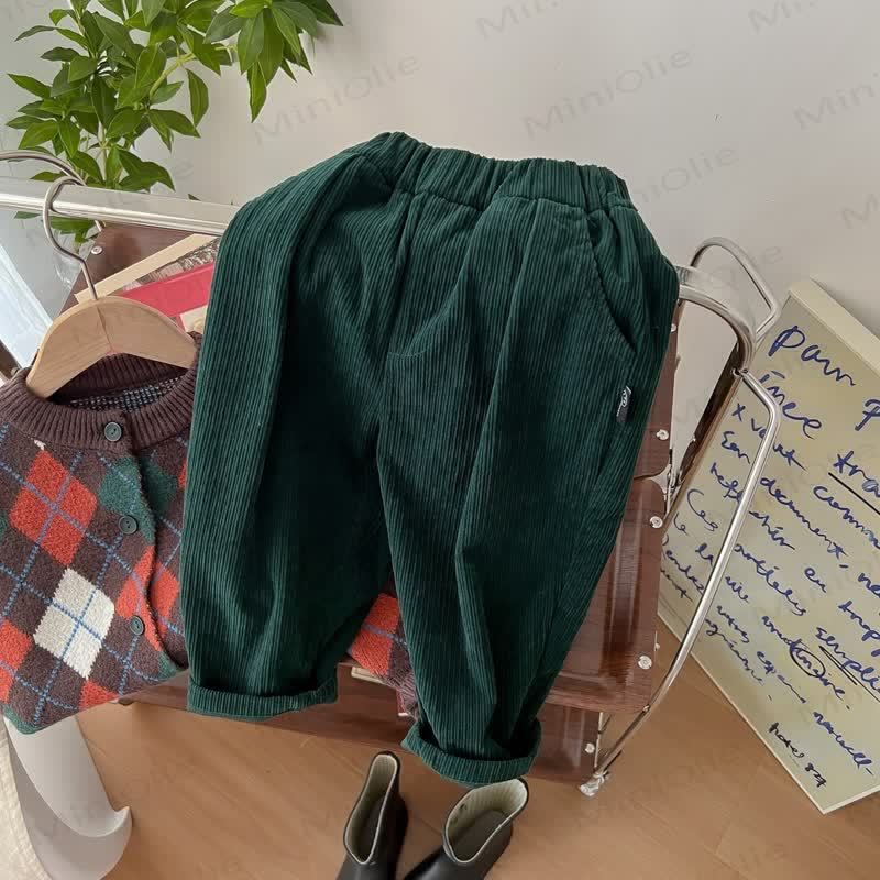 Pantaloni in velluto a coste tinta unita per bambini piccoli - Verde - 10 anni - image 1