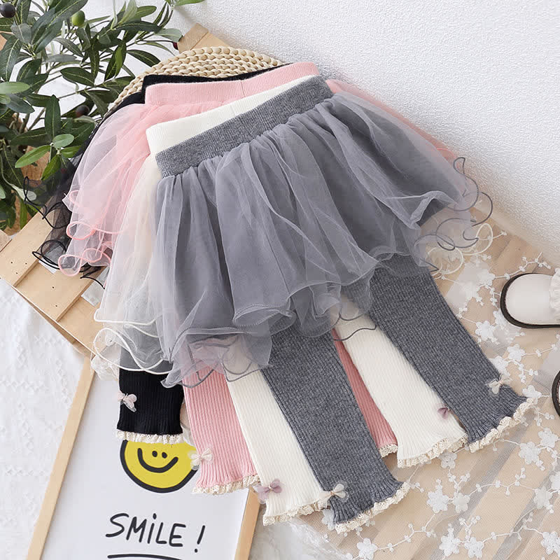 Leggings con fiocco in tulle con gonna per bambina - image 1