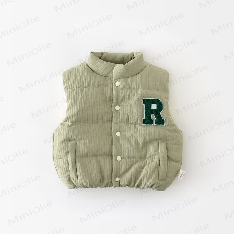 Gilet imbottito in cotone con lettera R per bambini piccoli - Verde - 3-5T - image 23 - image 24