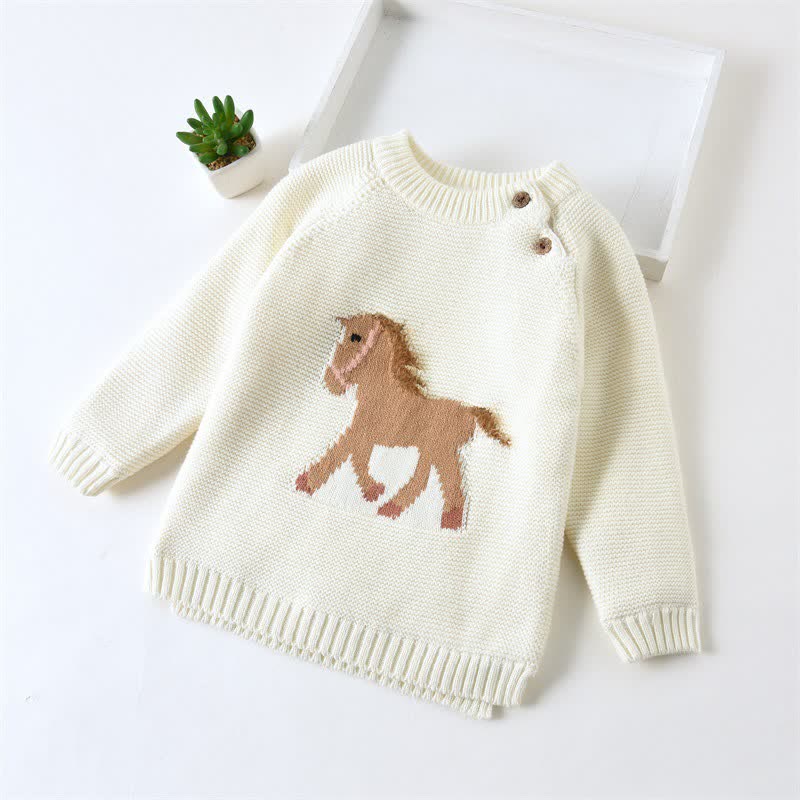 Maglione lavorato a maglia spesso con motivo a cavallo per bambini - Beige - 8 anni - image 2