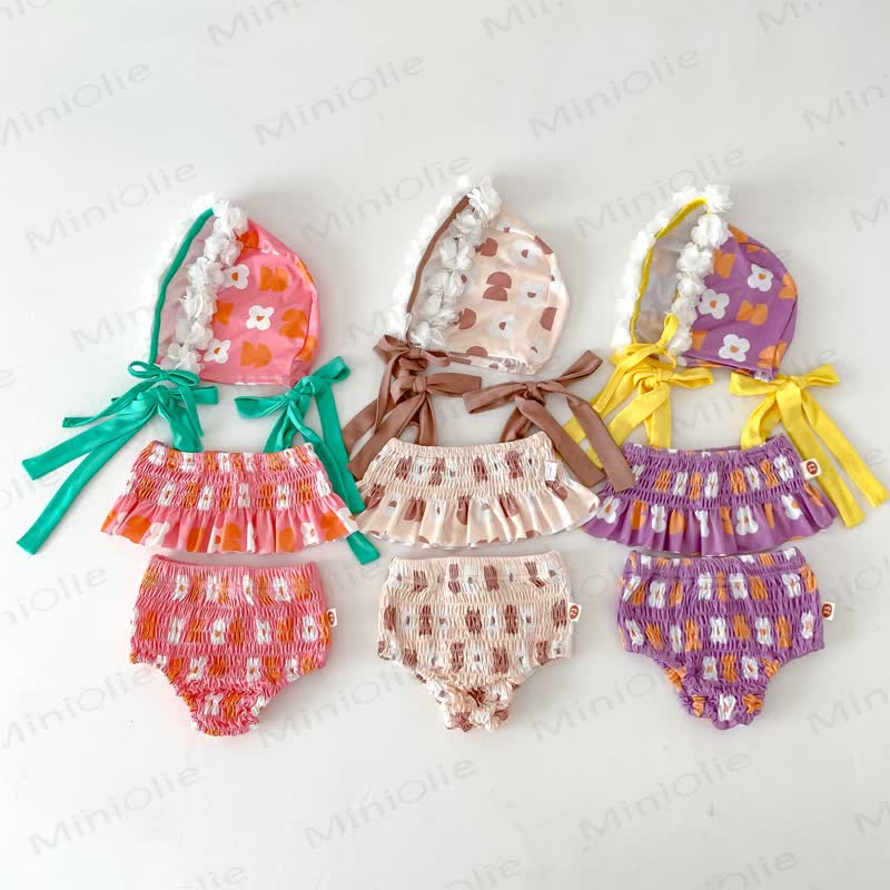 Costume da bagno intero/due pezzi per bambina con cappello - image 1