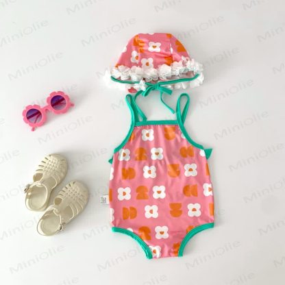 Costume da bagno intero/due pezzi per bambina con cappello - Rosa - 2-3T - image 21