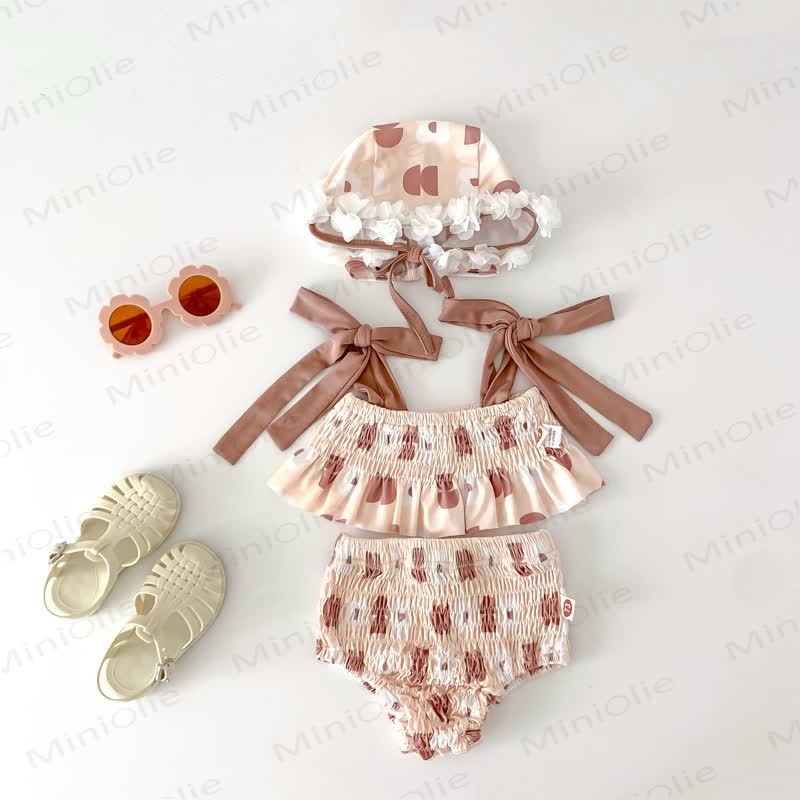 Costume da bagno intero/due pezzi per bambina con cappello - Beige2 - 2-3T - image 19