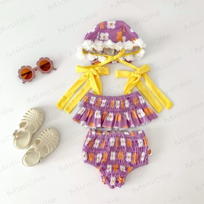 Costume da bagno intero/due pezzi per bambina con cappello - Viola2 - 2-3T - image 25