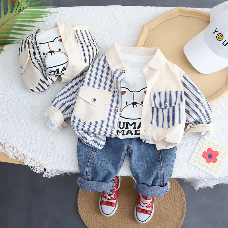 Completo in denim 3 pezzi per bambini con orsetto HUMAN MADE - image 2