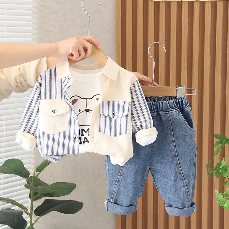 Completo in denim 3 pezzi per bambini con orsetto HUMAN MADE - Blu - 3-5T - image 6