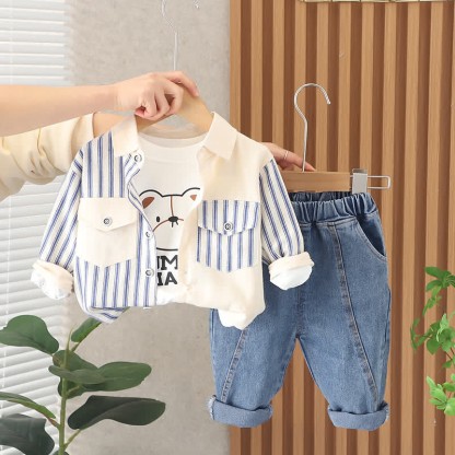 Completo in denim 3 pezzi per bambini con orsetto HUMAN MADE - Blu - 3-5T - image 6