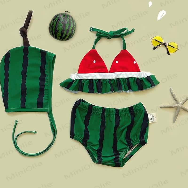 Costume da bagno anguria da bambina, 2 pezzi, con cappello - Rosso - 18-24 mesi - image 1