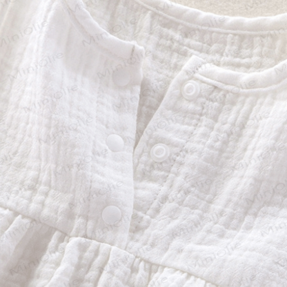 Completo da bambina in due pezzi, tinta unita, senza maniche, in garza. - image 5