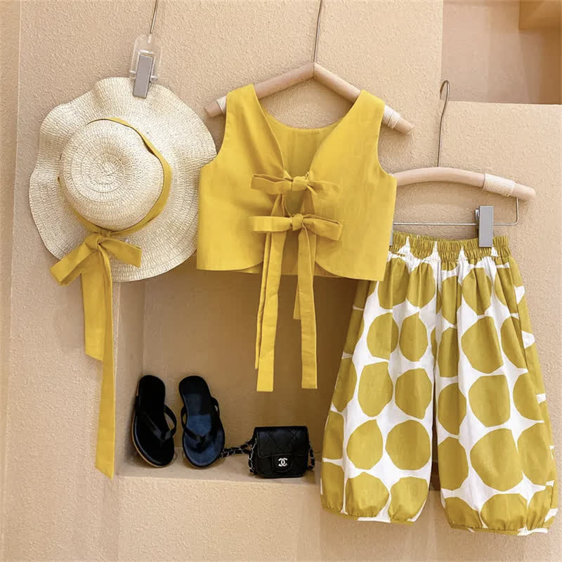 Completo da bambina di 2 pezzi a pois gialli con cappellino - Giallo - 8-9T - image 1