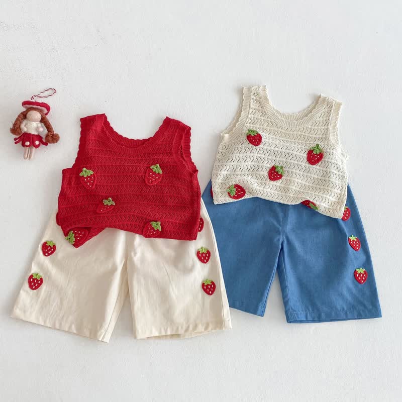 Canotta/pantaloncini in maglia a forma di fragola per neonati - image 3